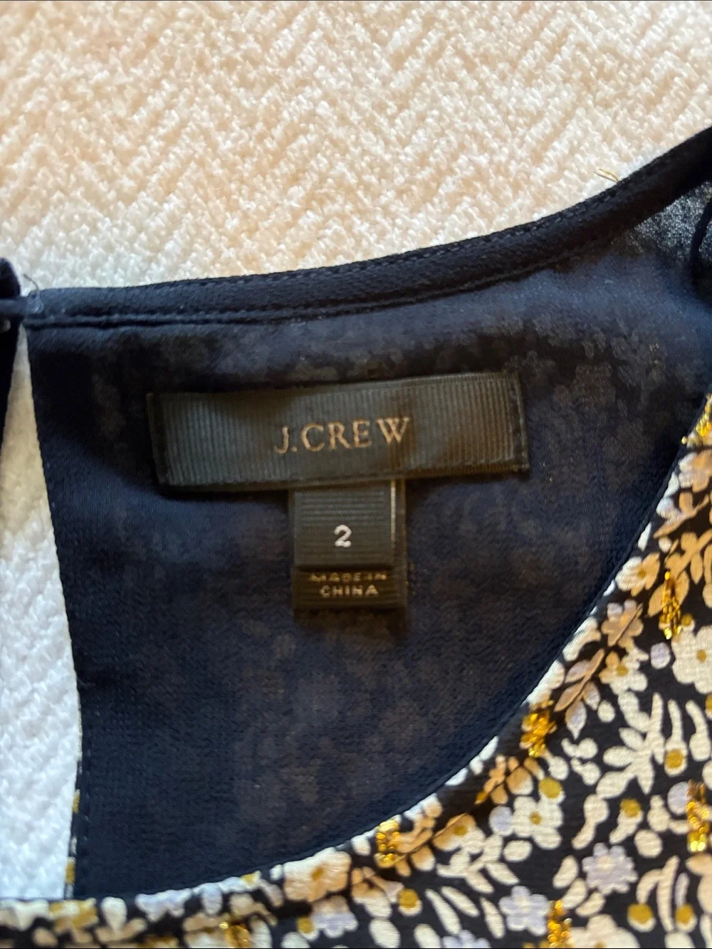 J. Crew Navy Floral Puff Sleeve Blouse